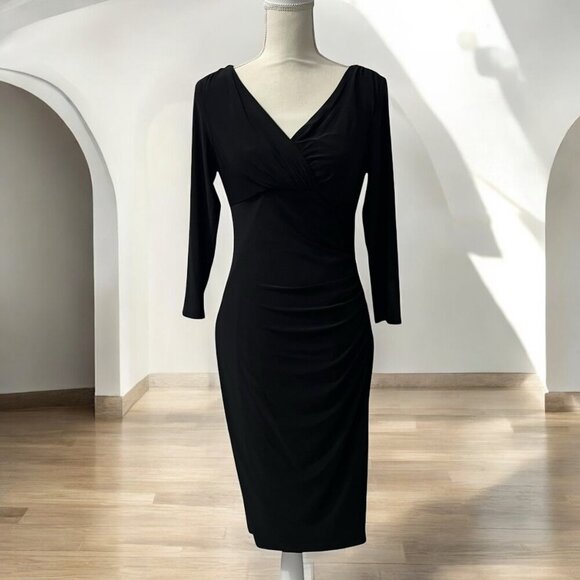 Ralph Lauren Black 3/4 Sleeve Faux Wrap Sheath Dress Size 6 - Picture 1 of 8